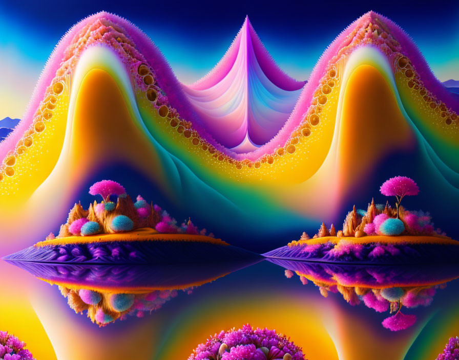 Symmetrical mountains in vibrant fractal landscape