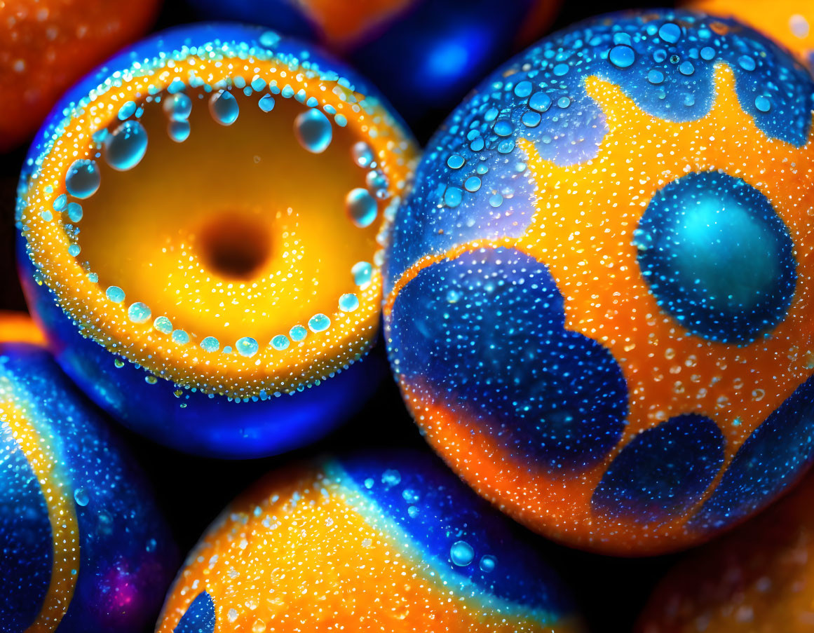 Colorful Easter Eggs with Water Droplets Close-Up