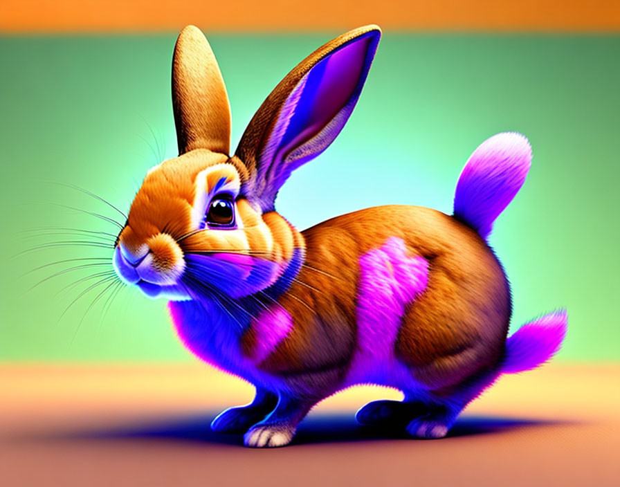 Colorful illustration: Plump brown rabbit on dual-toned background