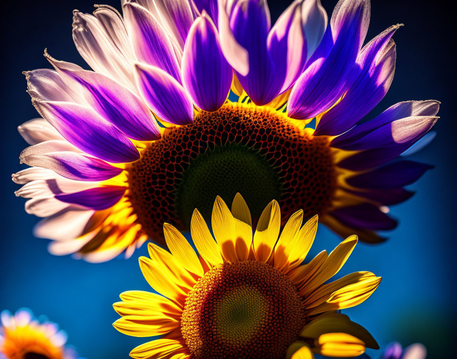 Colorful Sunflowers Close-Up under Blue Sky