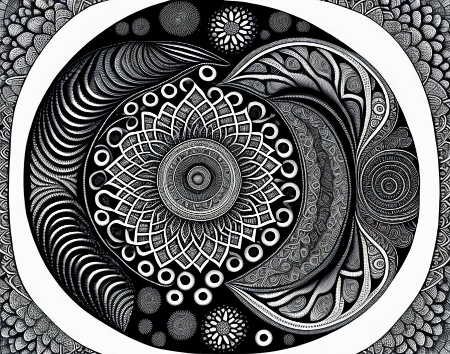 Monochrome mandala with intricate circular patterns