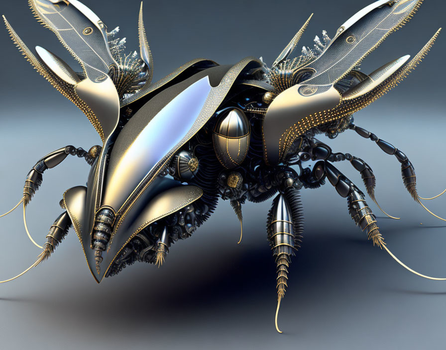 Futuristic robotic bee with intricate metal parts