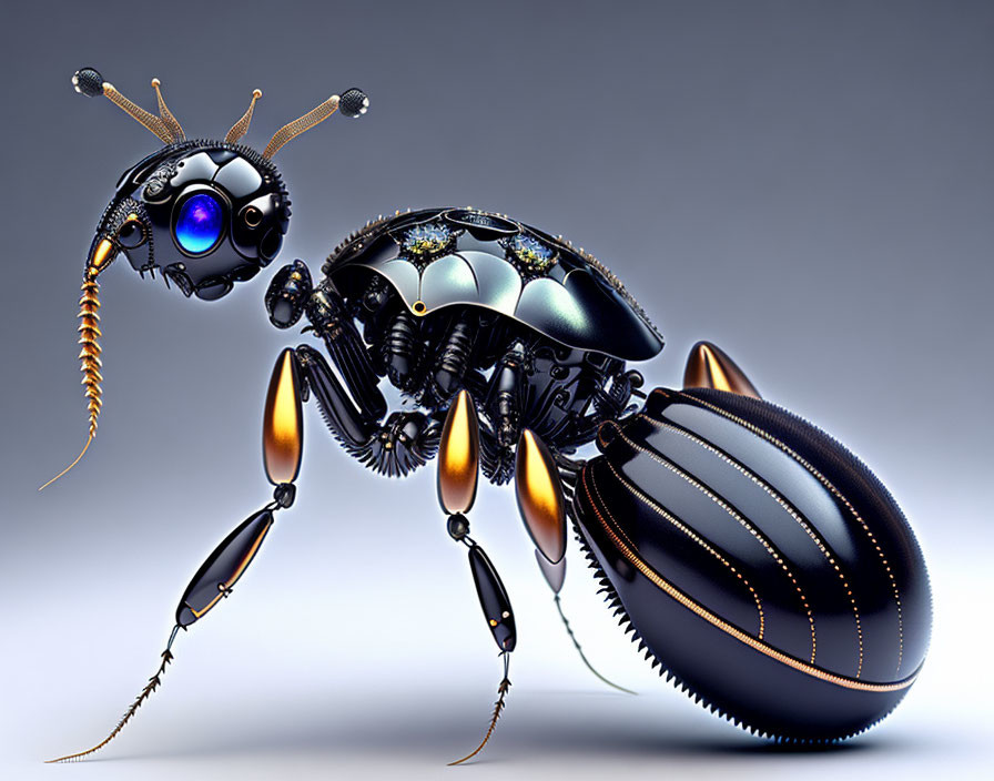 Detailed 3D Rendering of Shiny Mechanical Insect