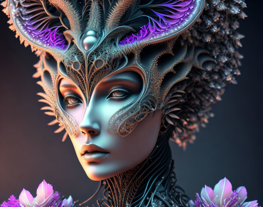 Detailed 3D Illustration of Woman with Ornate Headdress