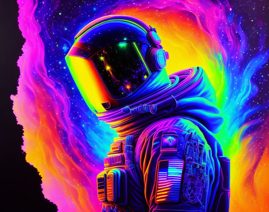 Colorful Astronaut Illustration in Neon Cosmic Setting