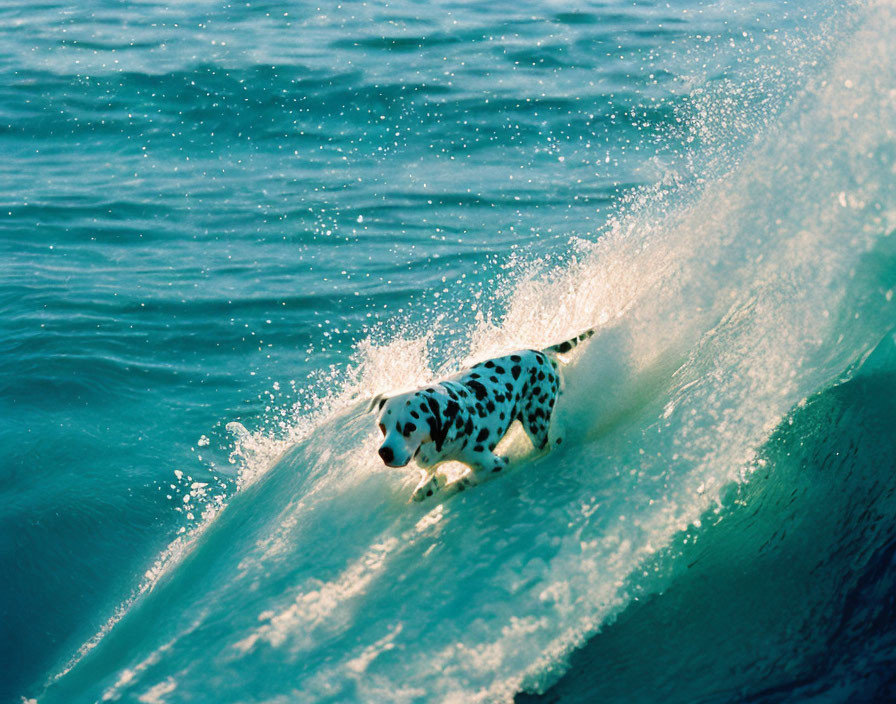 Leopard surfing in the ocean spray