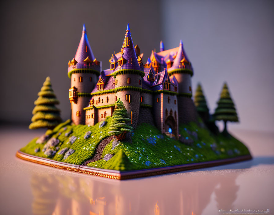 Colorful Miniature Fantasy Castle Model on Soft-focus Background