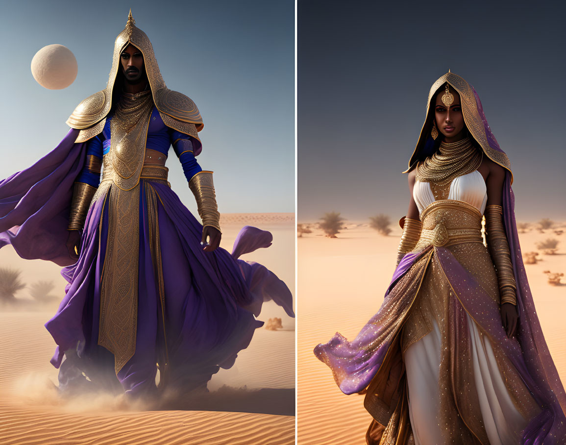 Luxurious traditional Middle Eastern attire in desert setting