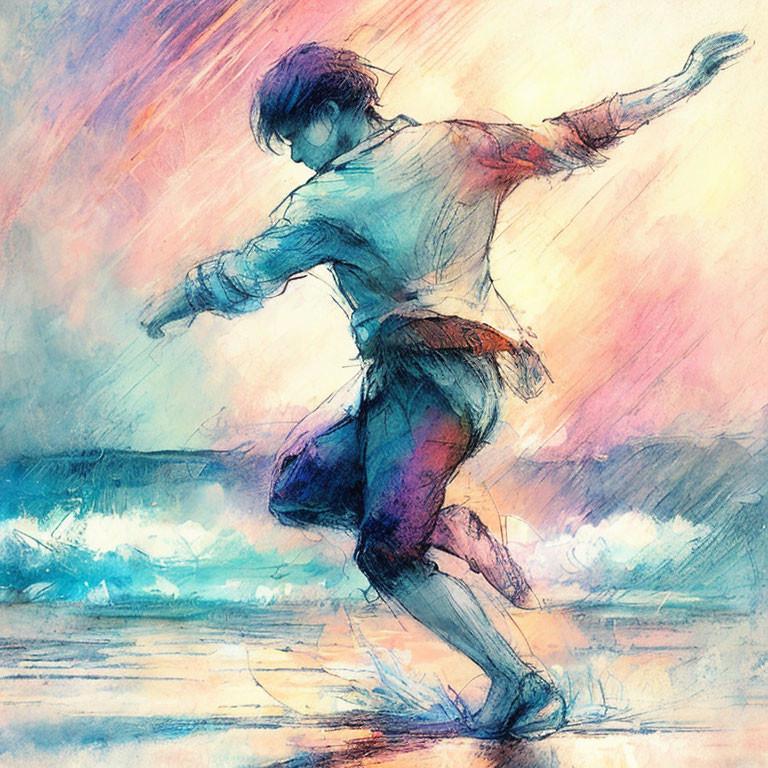 Vibrant dancer illustration with dynamic strokes and movement.