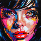 Colorful portrait of woman with striking eyes and dramatic makeup