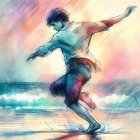 Vibrant dancer illustration with dynamic strokes and movement.