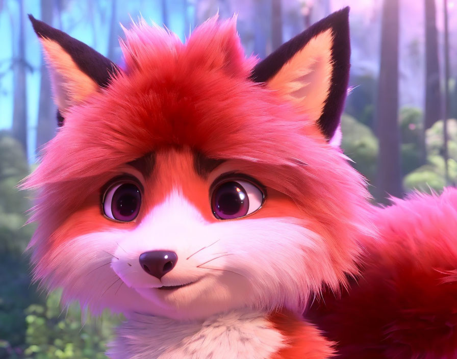 Red and White Anthropomorphic Fox Character Close-Up in Forest Setting