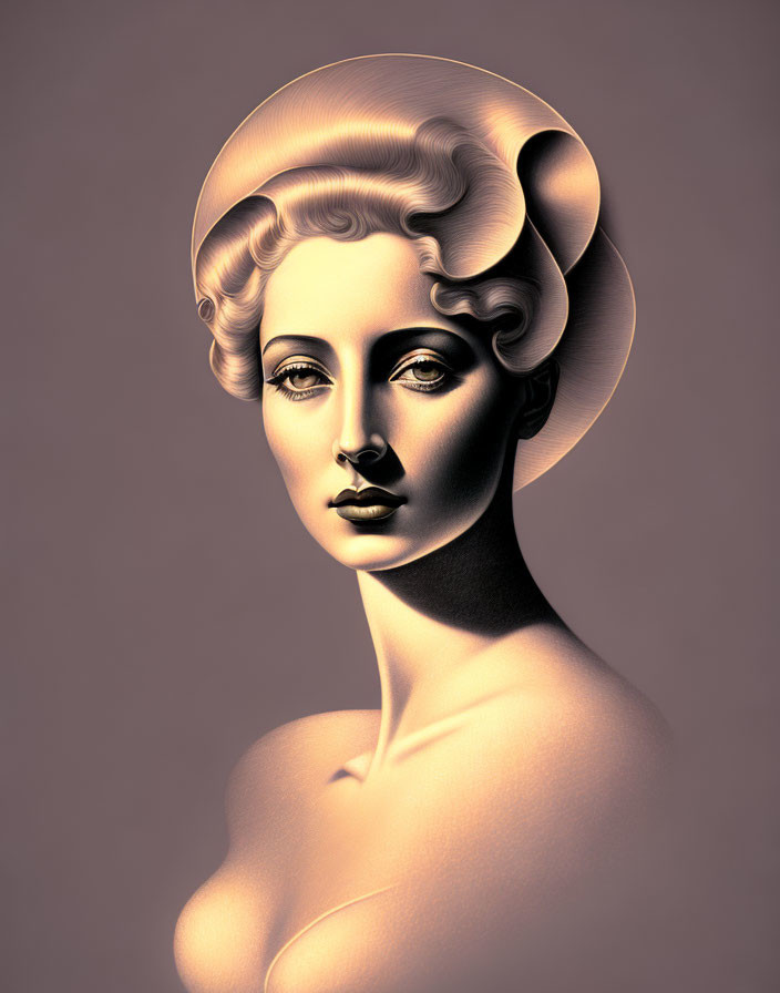 Classic Female Figure in 3D Rendering with Chiaroscuro Lighting