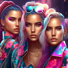 Vibrant makeup and floral jackets in digital illustration