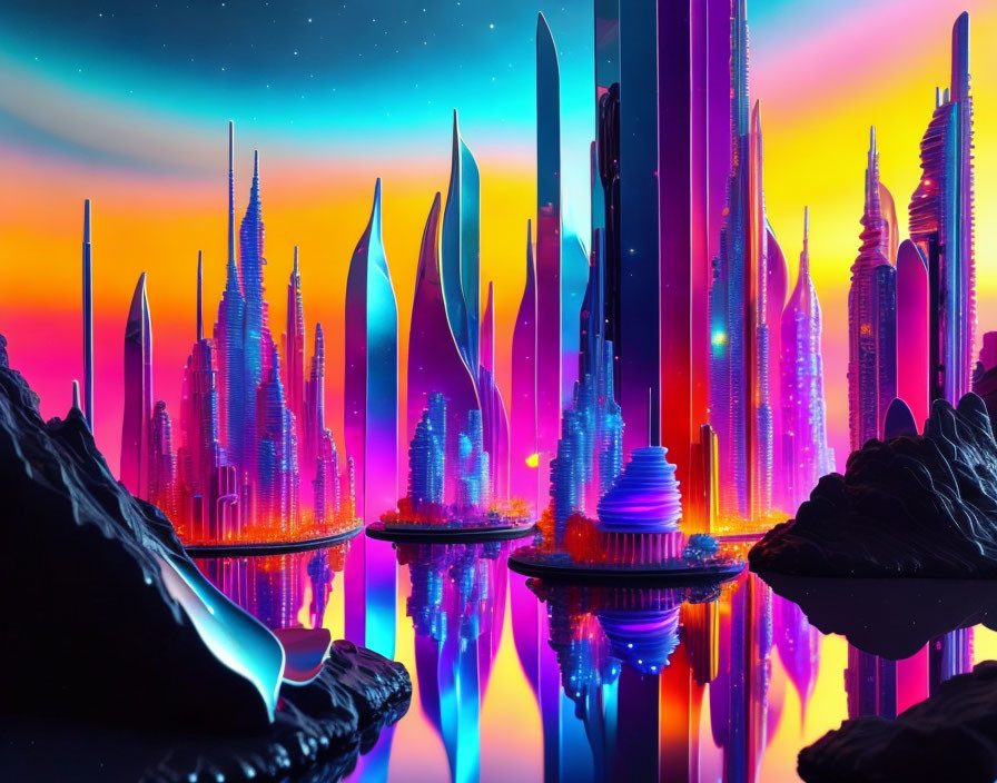 futuristic city in resin art style