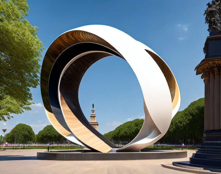 Large Ring-Shaped Reflective Sculpture in Outdoor Public Space