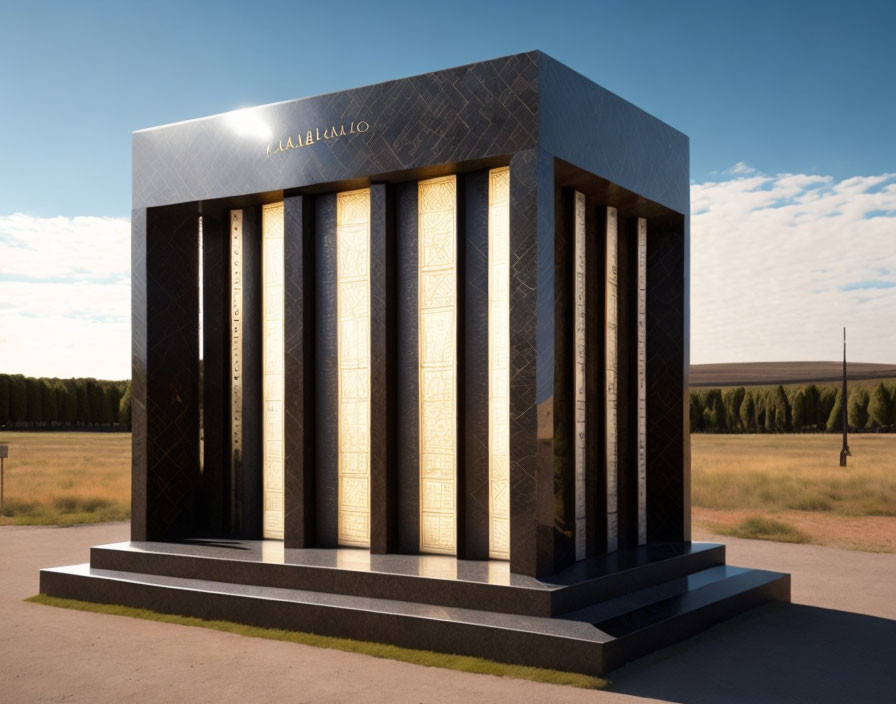 Cubic Monument with Inscriptions and "LALIBELA" Name on Sky Background