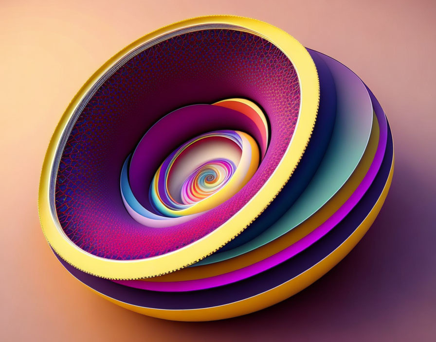 Vibrant digital artwork with layered concentric shapes and intricate patterns on warm background