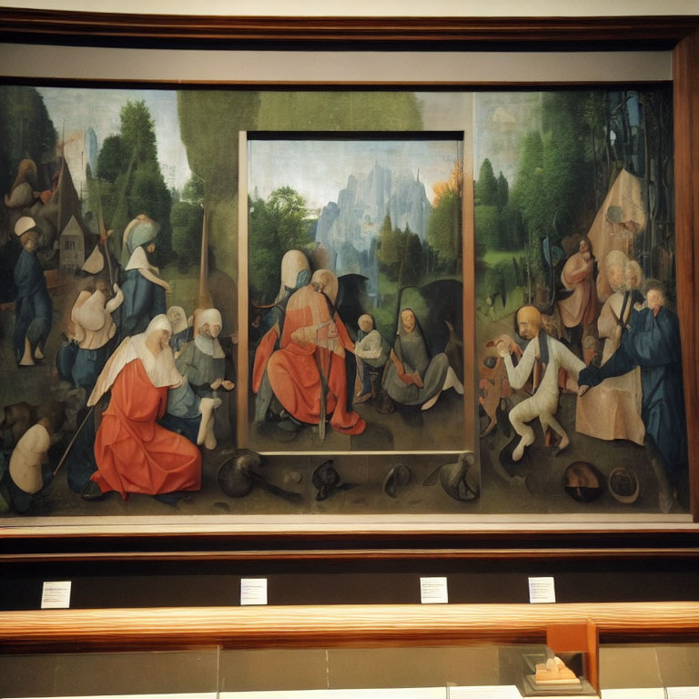 Renaissance Biblical Scene Painting in Wooden Frame on Museum Wall