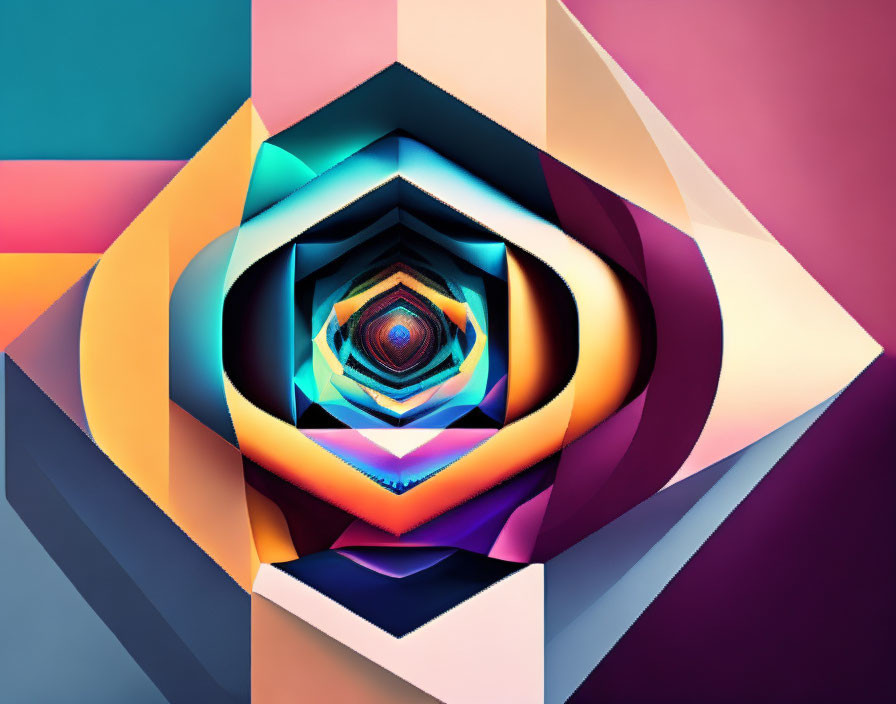 Vivid multilayered symmetrical tunnel artwork with geometric patterns