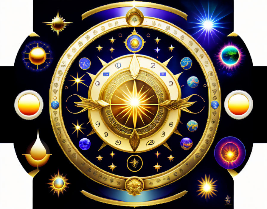 Astrological design with zodiac signs and celestial symbols