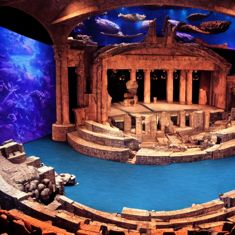 Ancient amphitheater meets underwater world in surreal fusion
