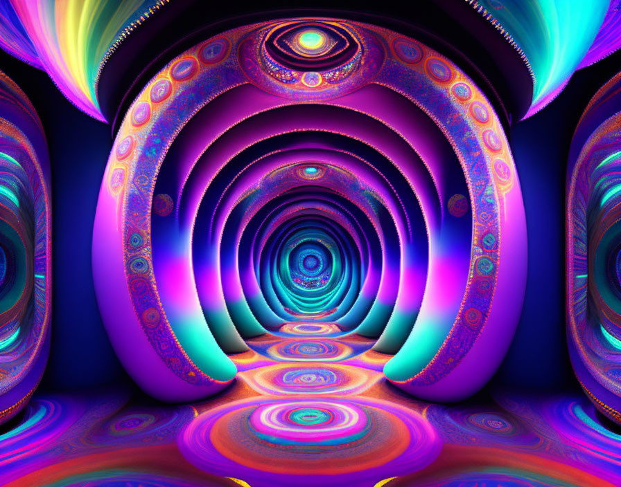 Colorful Psychedelic Tunnel with Neon Fractal Designs