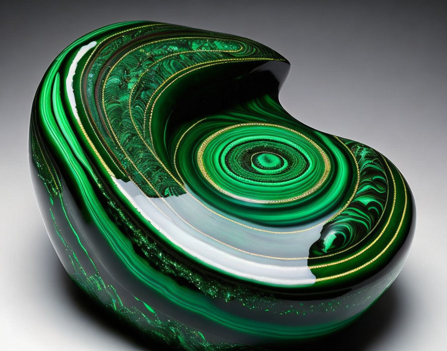 Spiral-shaped Malachite Sculpture with Green and White Bands