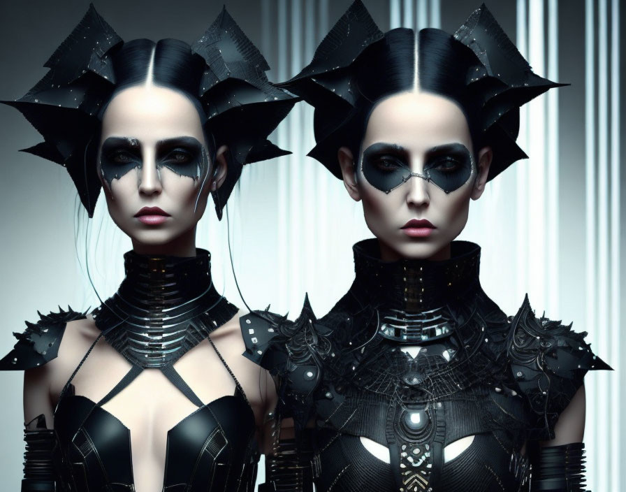 Avant-garde makeup and futuristic black outfits with spiky shoulder pads