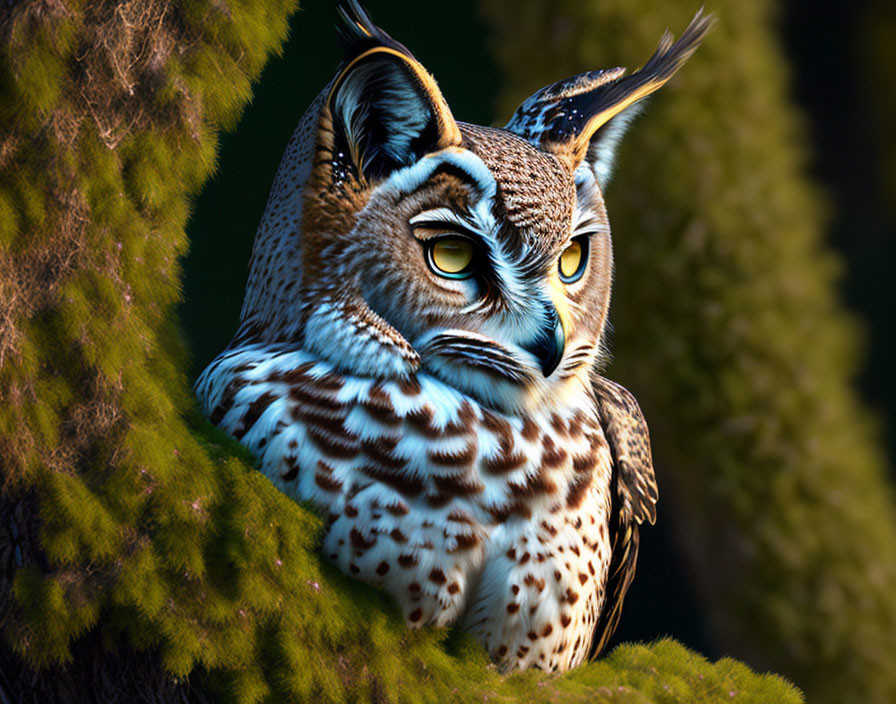 Brown and White Plumage Owl Perched in Green Foliage