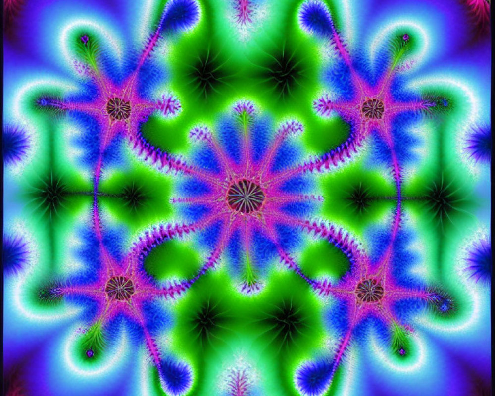 Colorful Digital Fractal Art with Kaleidoscopic Star and Floral Patterns
