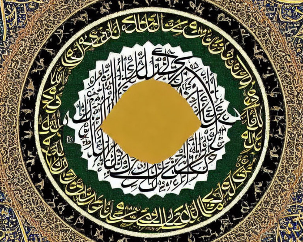 Islamic Calligraphy Artwork Featuring Arabic Script and Geometric Patterns