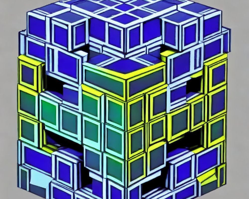 Complex 3D Digital Illustration of Multilayered Rubik's Cube-Like Puzzle