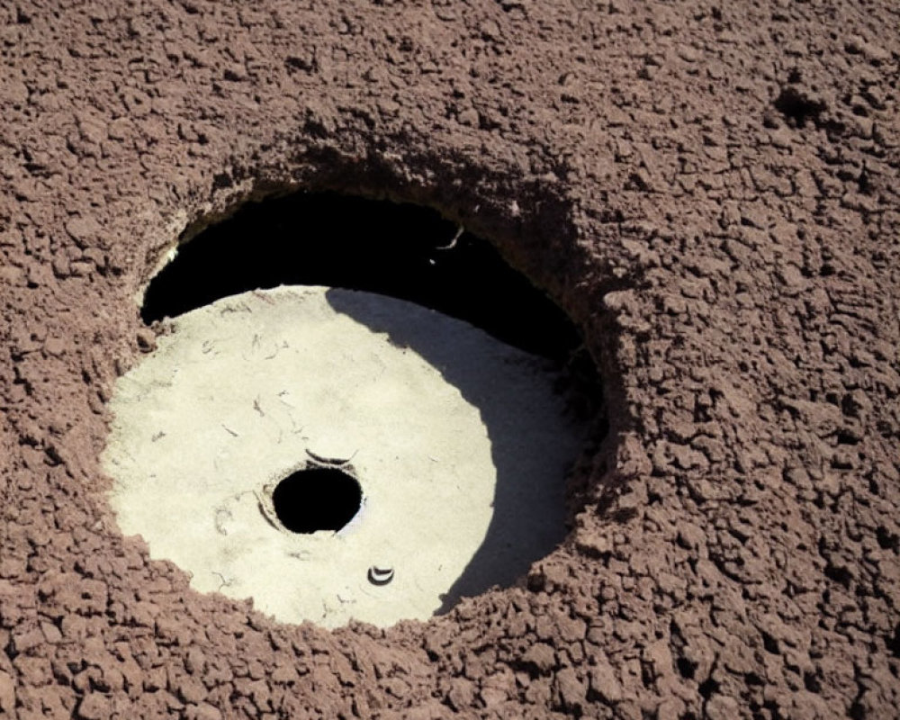 Circular Hole in Ground with Pipe and Cracked Earth Shadow