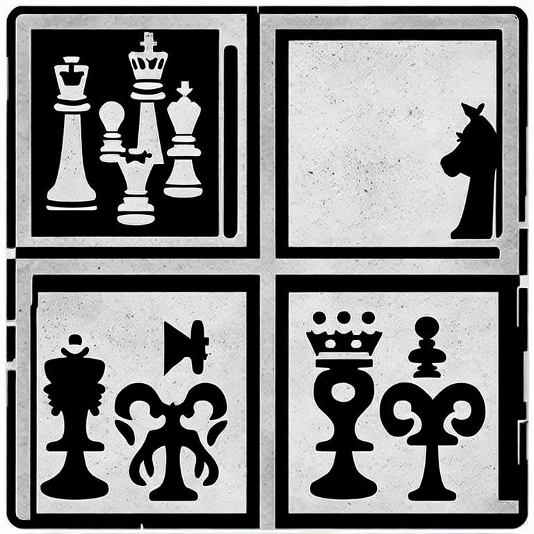 Chess Piece Silhouettes in Black and White Quadrants