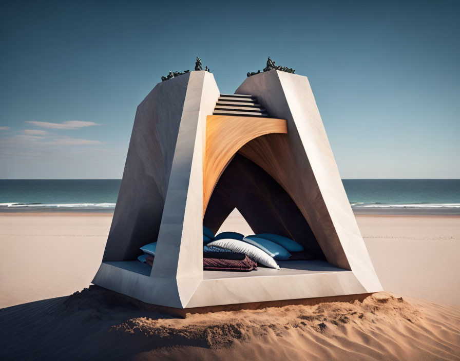 Geometric Structure with Triangular Opening on Sandy Beach