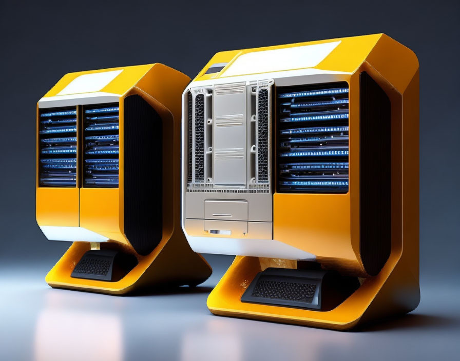 Futuristic Yellow Servers with Open Back on Gradient Background