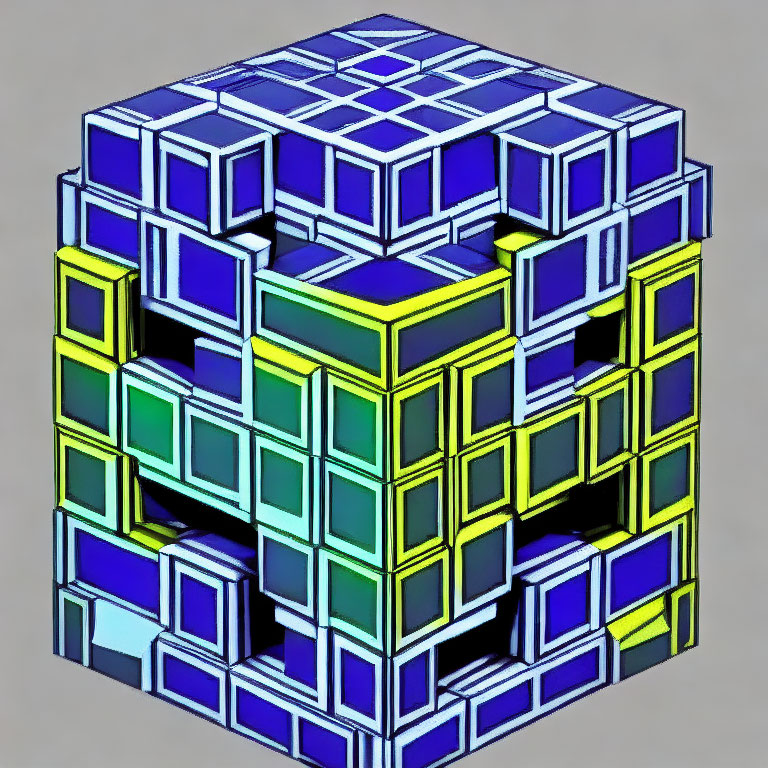 Complex 3D Digital Illustration of Multilayered Rubik's Cube-Like Puzzle