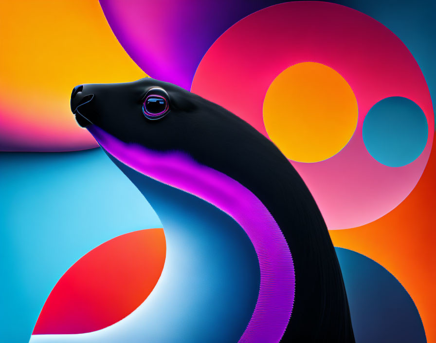 Vibrant digital artwork: stylized black seal with pink highlights on abstract backdrop