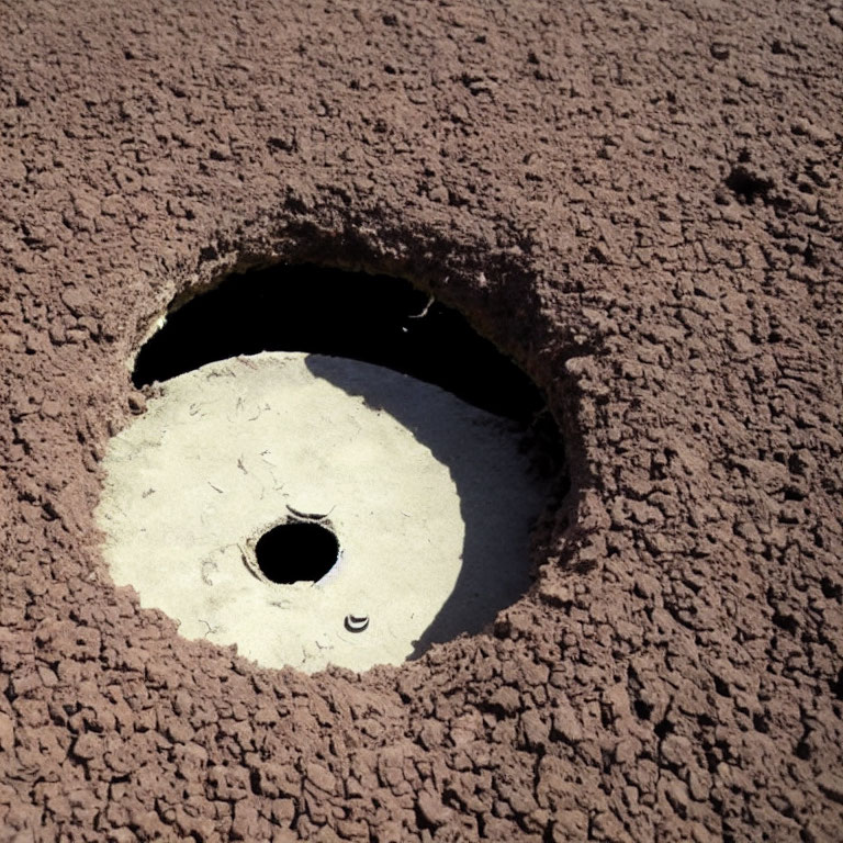 Circular Hole in Ground with Pipe and Cracked Earth Shadow