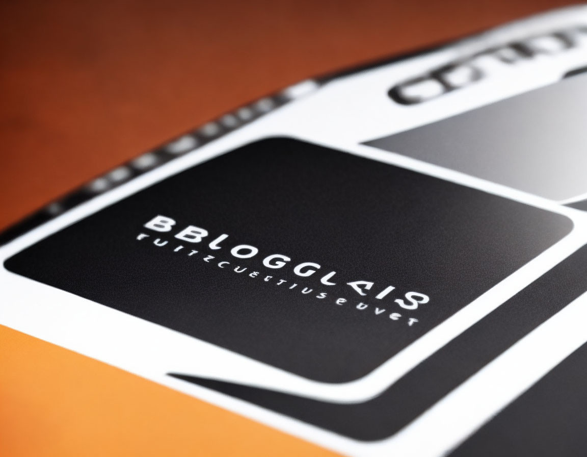 Black card with "BLOGGLIS" in white text on orange surface, surrounded by other cards