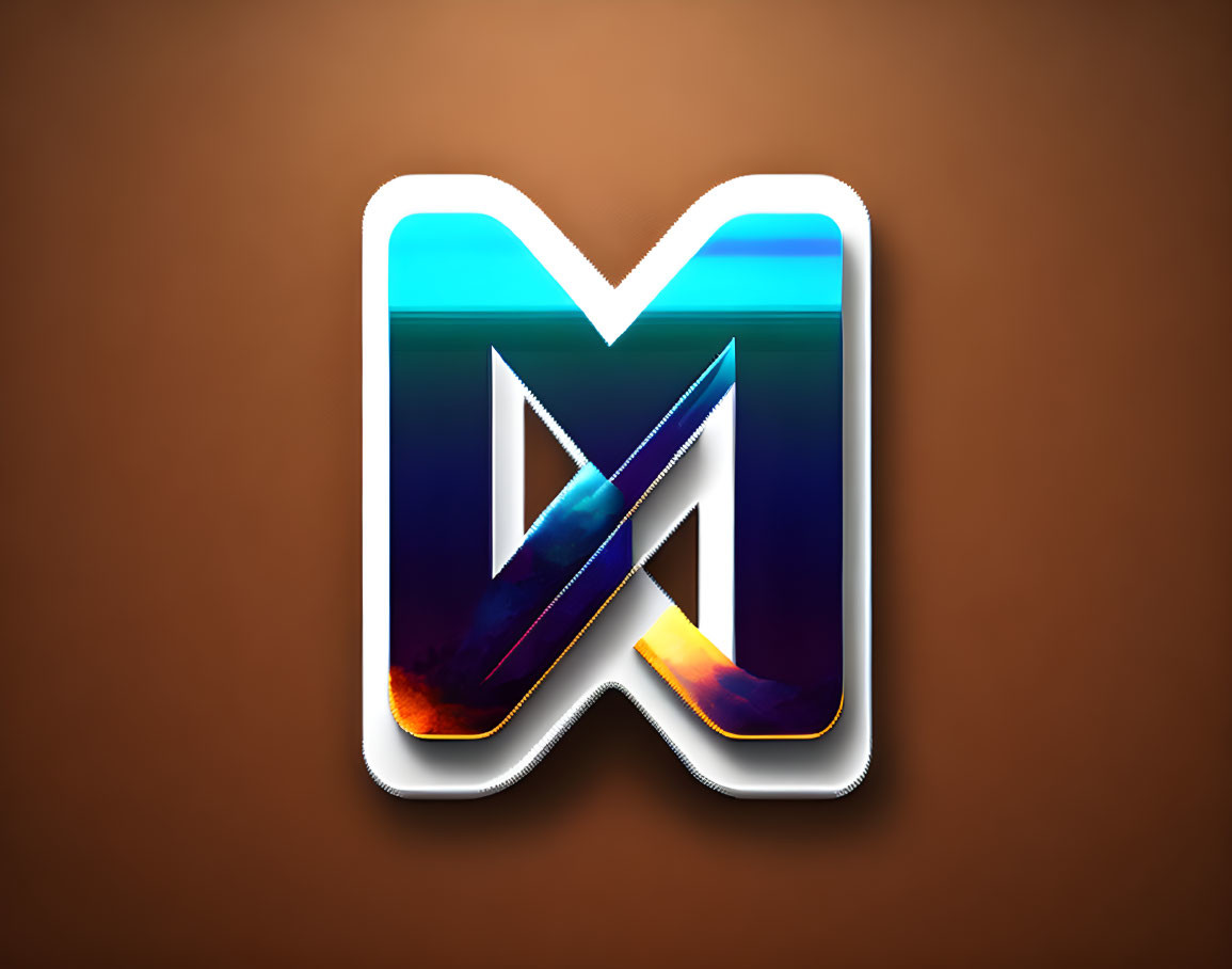 Shiny 3D Blue and Orange Letter M on White Border with Shadow