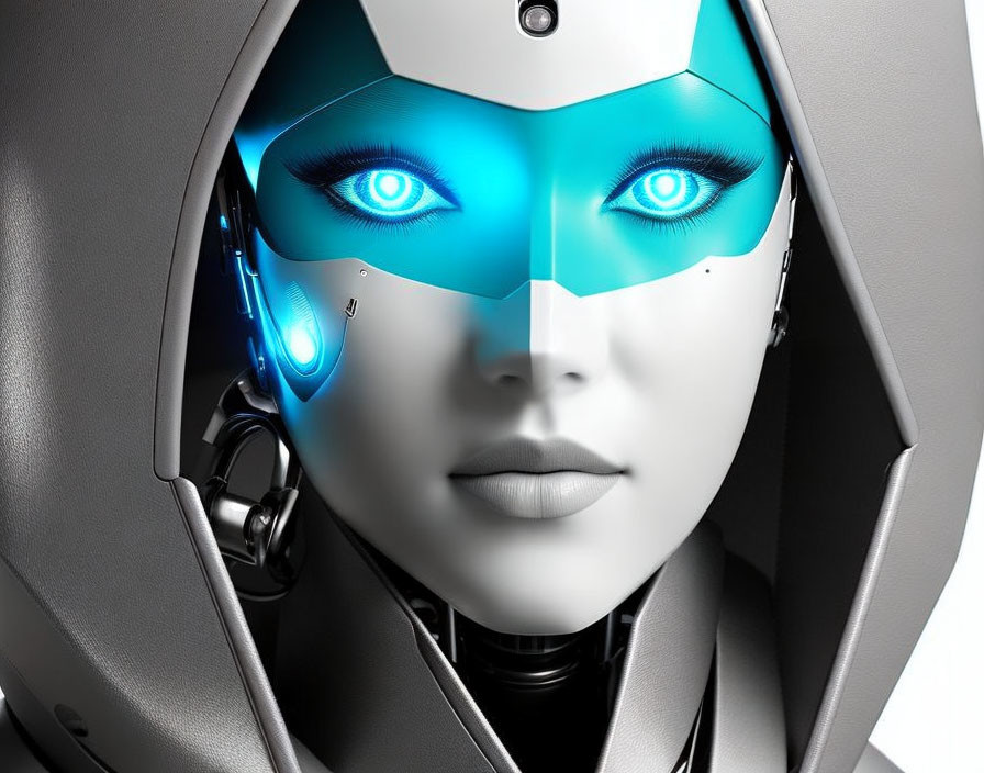 Detailed Close-Up of Futuristic Robot's Human-Like Face