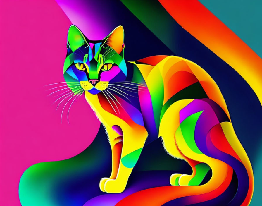 Colorful Neon Cat Artwork on Gradient Background