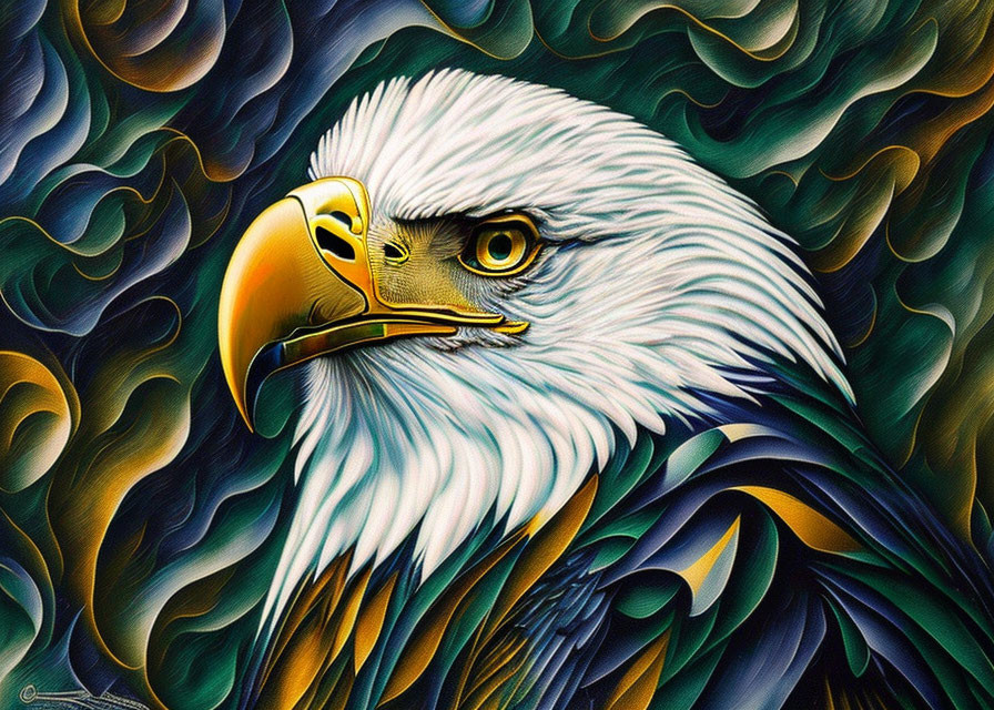 Vibrant Bald Eagle Illustration with Yellow and Black Contrast