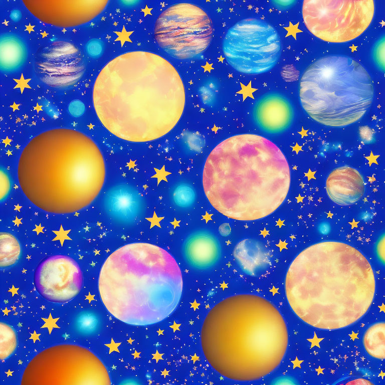 Colorful Space-Themed Illustration with Planets and Stars