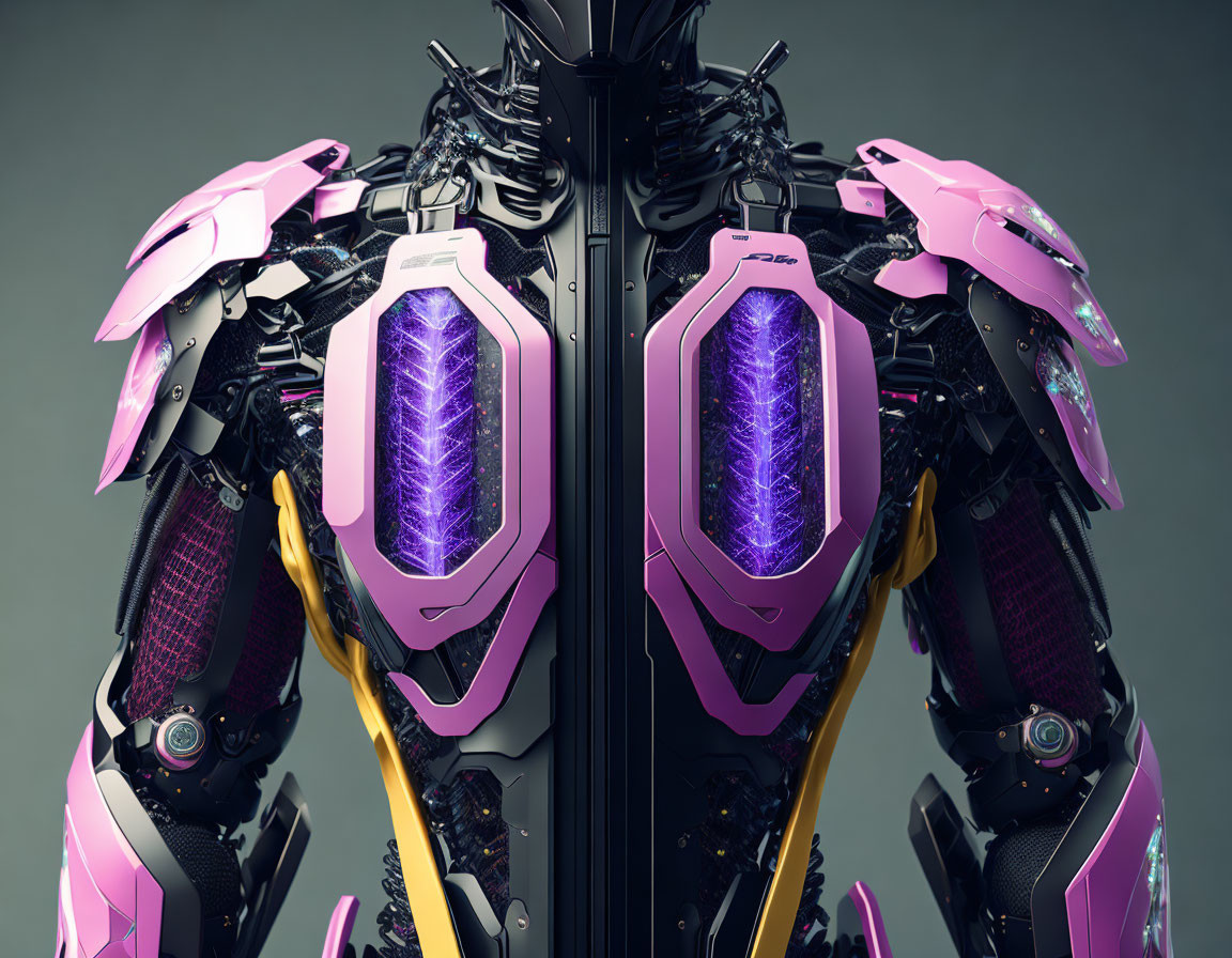 Detailed Futuristic Robot with Purple and Black Armor Design