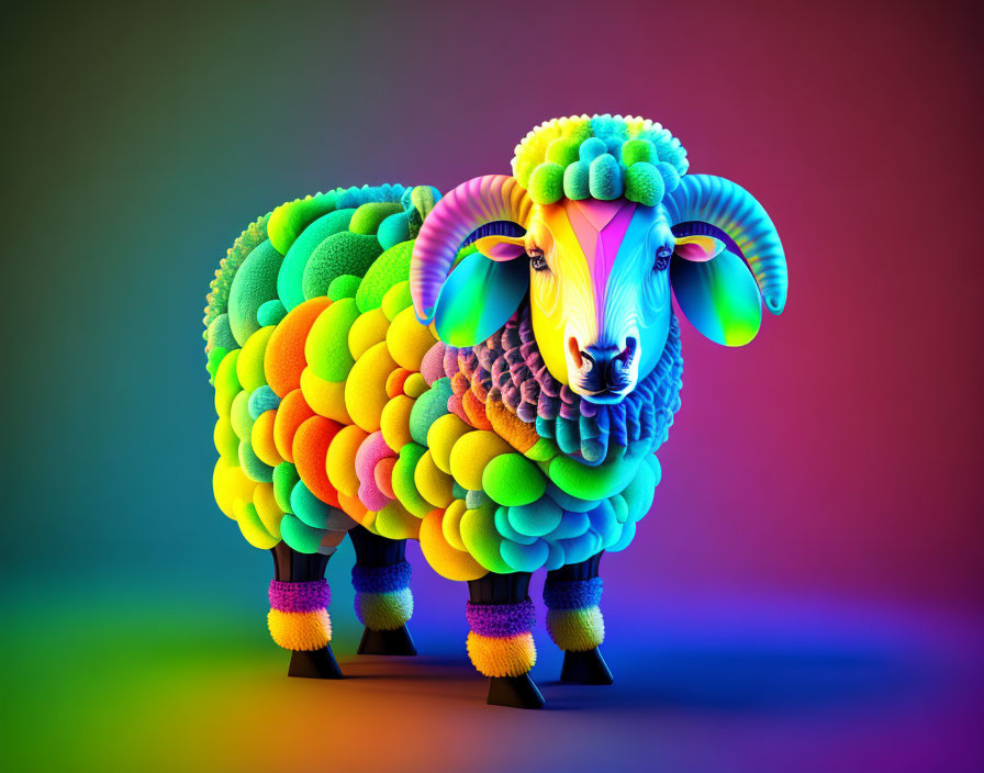 Colorful gradient sheep on neon background.