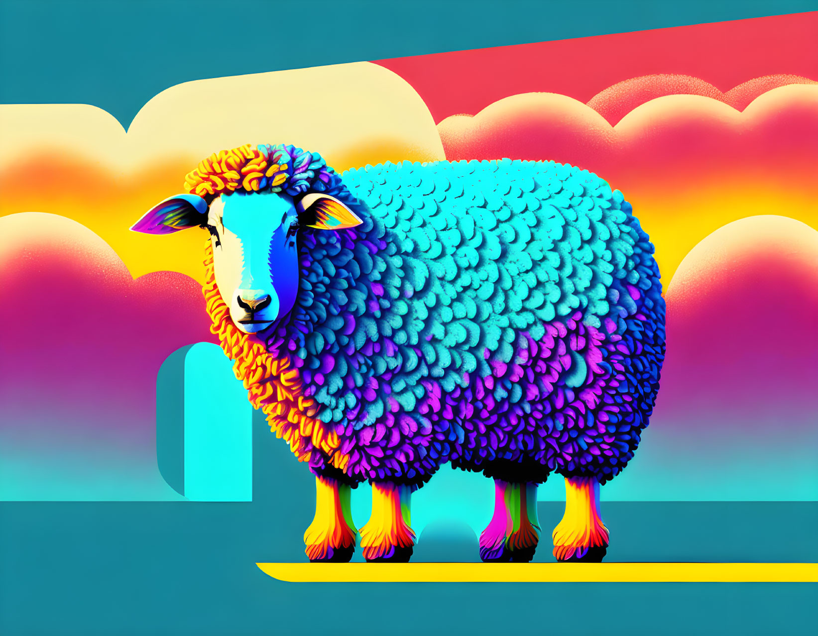 Colorful Sheep Artwork with Abstract Trippy Background