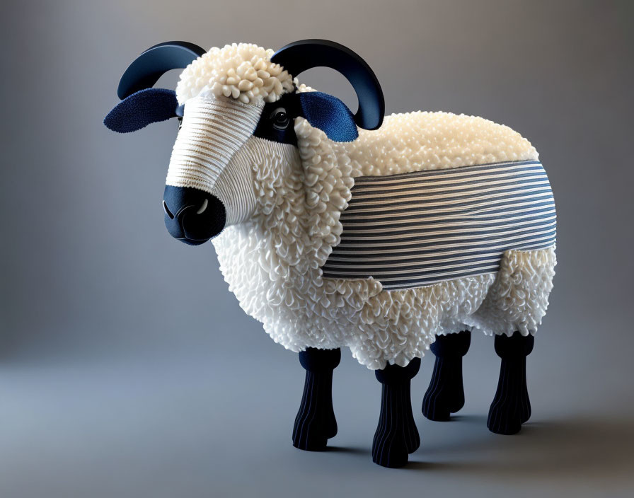 Stylized white sheep with blue horns and soap-like body